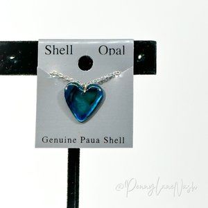 NWT Vintage Turqoise Heart Shell Silver Necklace